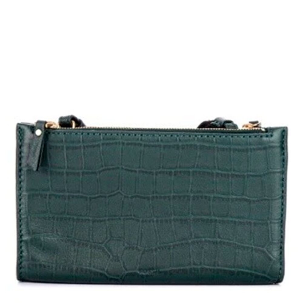 S Fossil Sage Green Leather Suede Crossbody Double-Zip SLG1322366 NWT Alligator - Picture 11 of 13